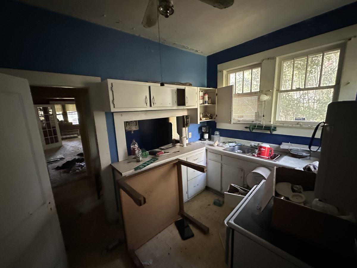 Broken cabinets and debris